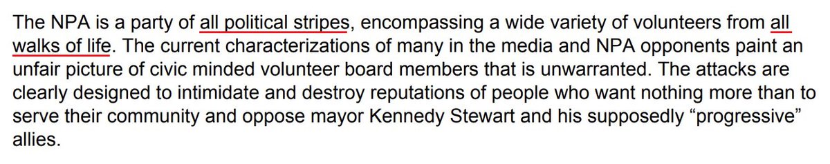 "The NPA is a party of all political stripes" and "walks of life," they argue, trying to weaponize identity politics.Yes, all political stripes: the right, hard right, far right, and extreme right. White supremacists, Islamophobes, and transphobes are all welcome! 8/11