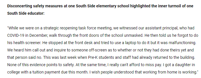 One reason why teachers and their unions have fought hard against reopening is situations such as what happened in Chicago as documented by  @Ed4Excellence.  https://e4e.org/blog-news/blog/fighting-continues-so-do-stories