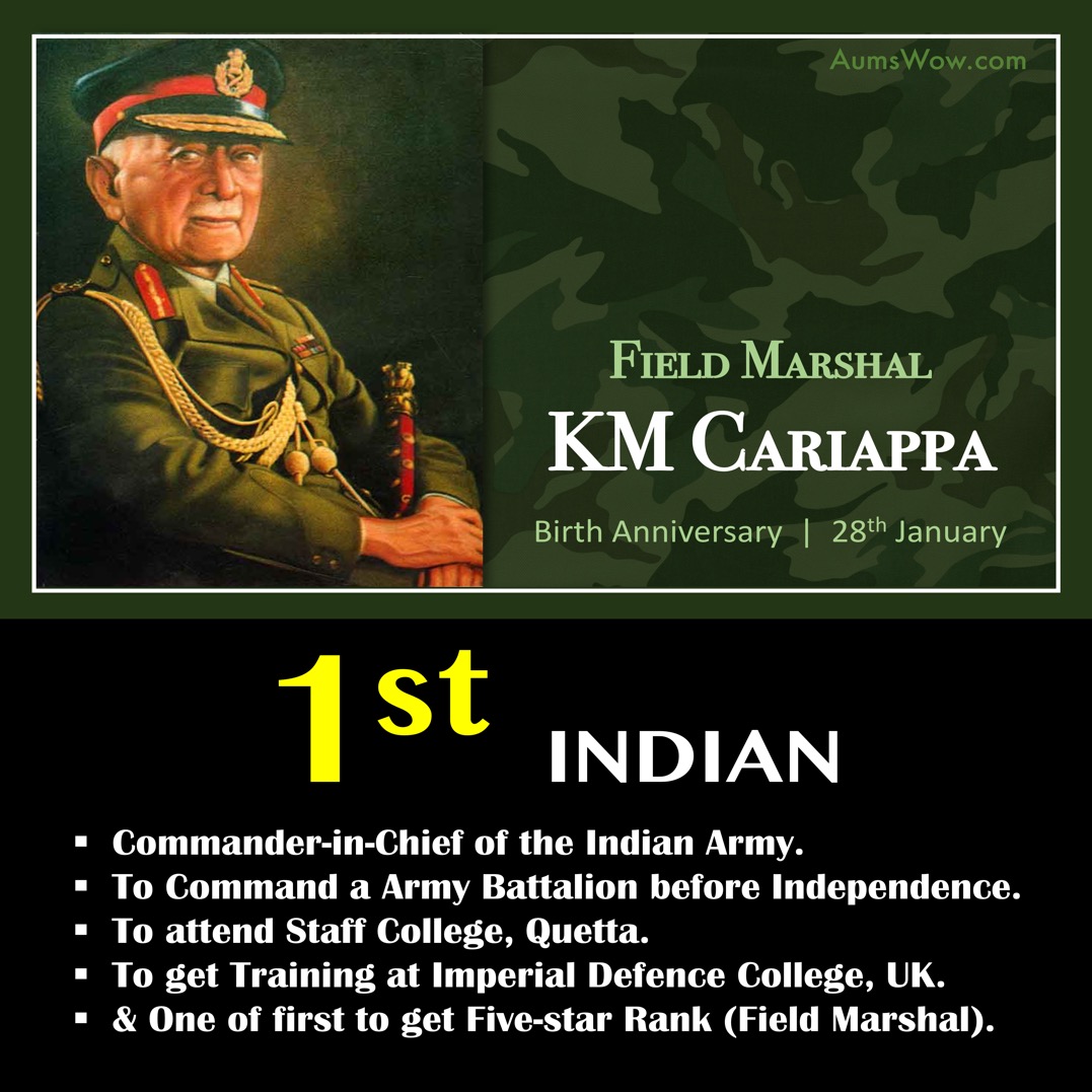 Field Marshall Cariappa - The Legendary Army Man On & Off The Battle Field.On his Jayanti, a sincere tribute for our First  #FieldMarshal.Cariappa, a 5 Star Rank Holding Field Marshal (Another is Sam Meneckshaw) on whose memory ARMY DAY is celebrated.