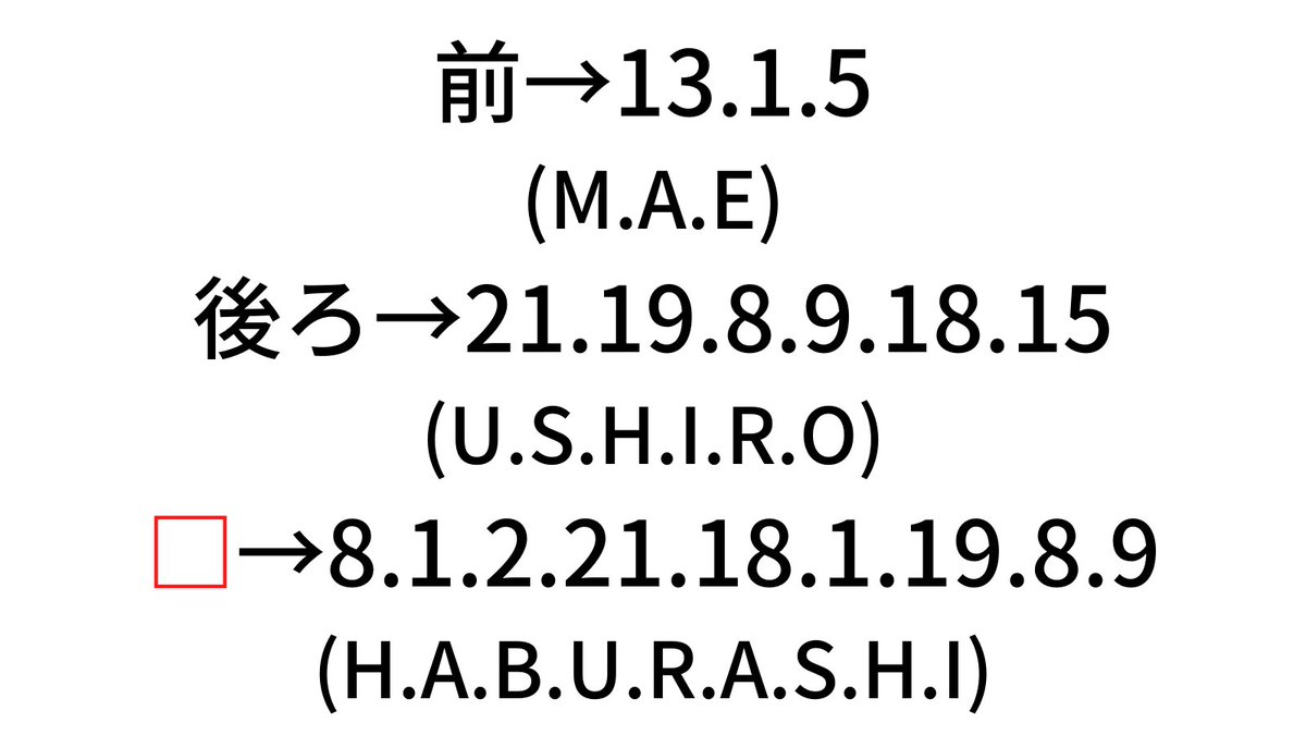 毎月8日は歯ブラシ交換デー On Twitter 謎解き答え合わせ 数字はアルファベット順番を表している A 1番目なので 1 8 1 2 21 18 1 19 8 9 にそれぞれ合うアルファベットを入れ込むと 答えは Haburashi 歯ブラシ でした 毎月8