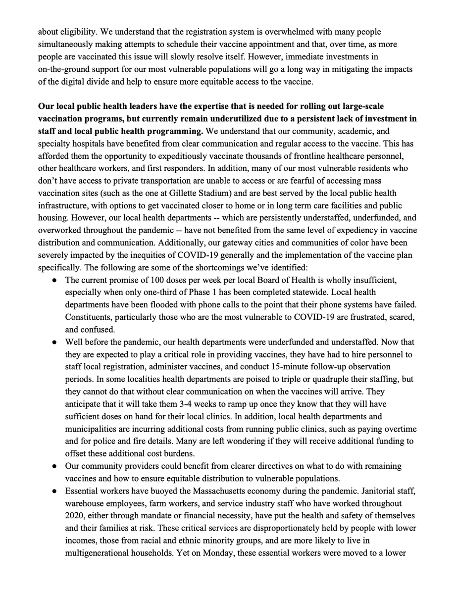 Just a few moments ago I joined several House colleagues in sending a letter to  @MassGovernor expressing our deep concerns with the vaccine roll out. See letter and synopsis below.  #MAPoli  #publichealthmatters 1/