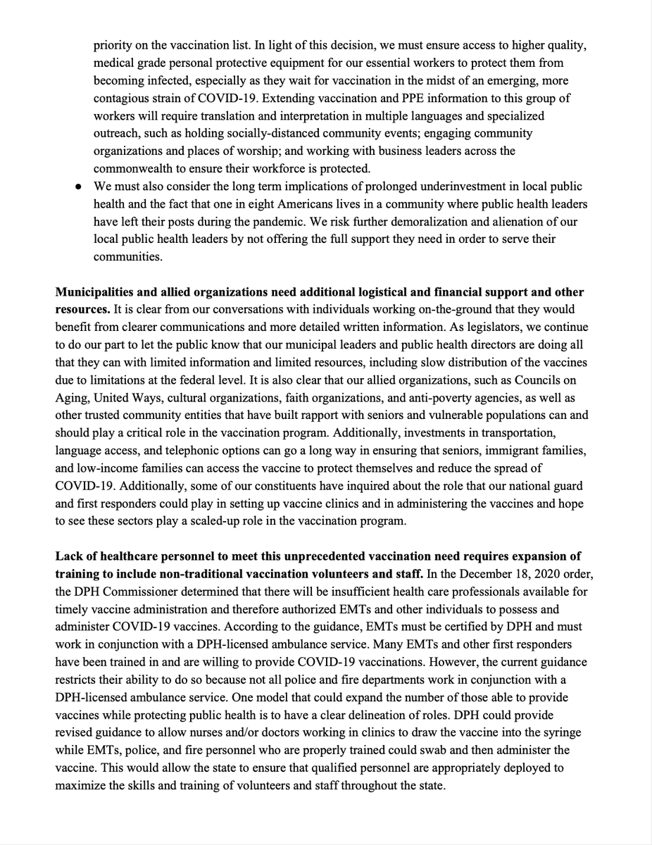 Just a few moments ago I joined several House colleagues in sending a letter to  @MassGovernor expressing our deep concerns with the vaccine roll out. See letter and synopsis below.  #MAPoli  #publichealthmatters 1/