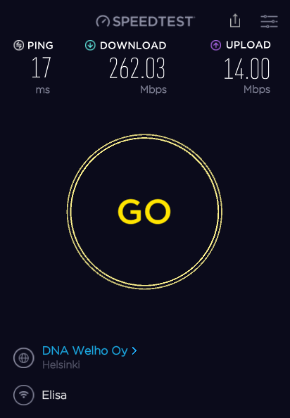 PING 17ms / DL 262,03 Mbps / UL 14,00 Mbps ...very nice!