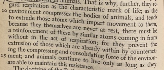 BacklogPhilvlog's tweet photo. Account of #Democritus’ theory of life from #Aristotle in #DeAnima Bk I: Ch. 2, 404a. Extremely fucking weird stuff lol https://t.co/OAXVbpywhE