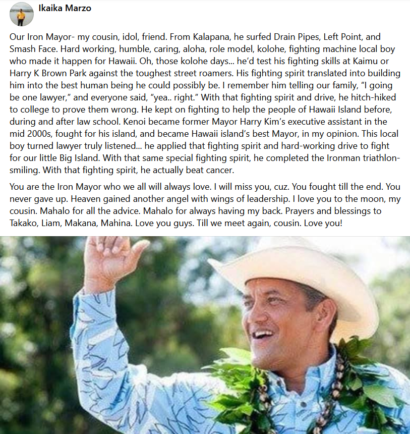 808constituent's tweet photo. Rest in Aloha Billy Kenoi!🌈#PunaStrong 💪 https://t.co/CMt6vBkcHa