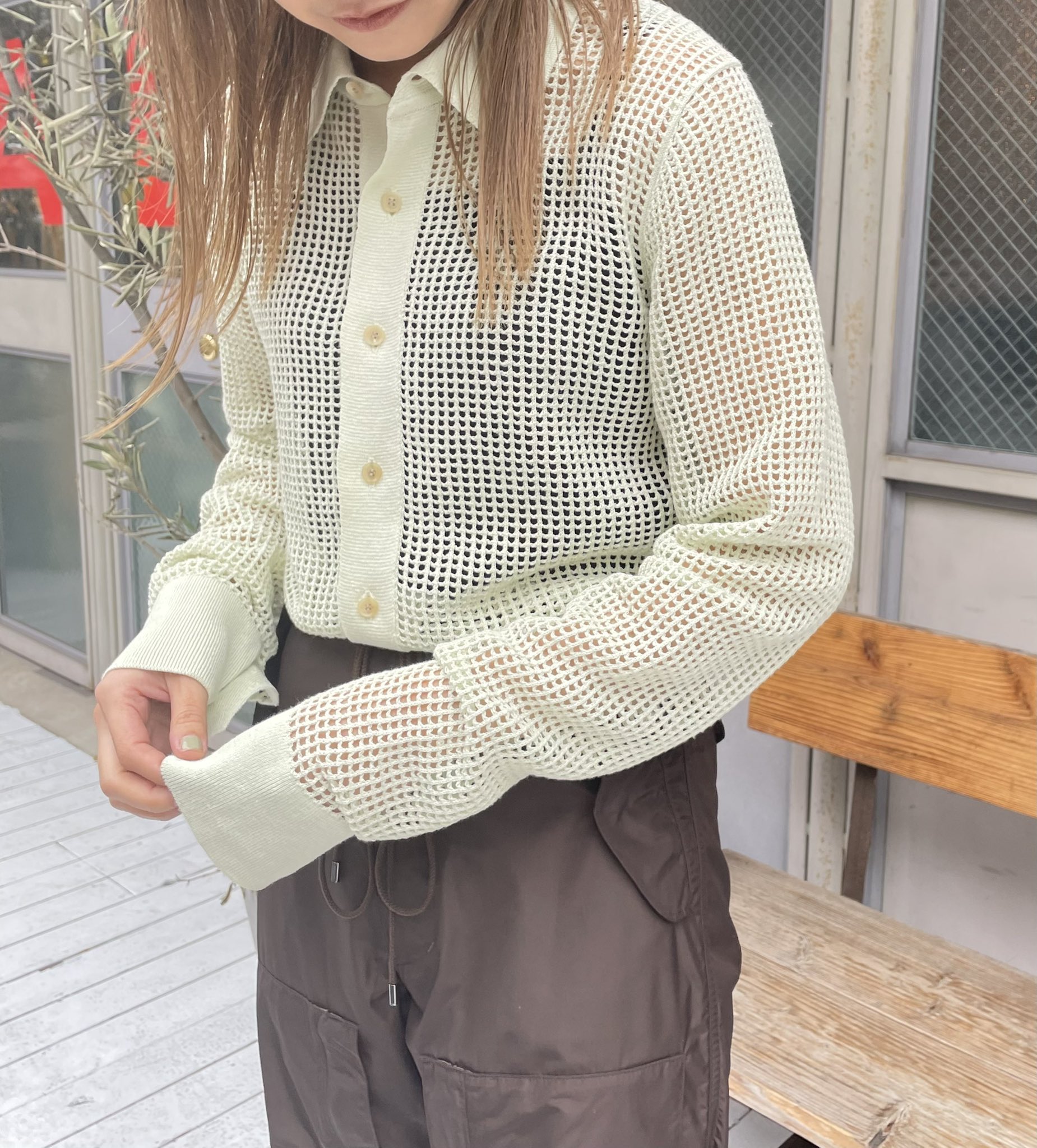 ※wave　【AURALEE】リネンメッシュニットシャツ AURALEE メッシュシャツ