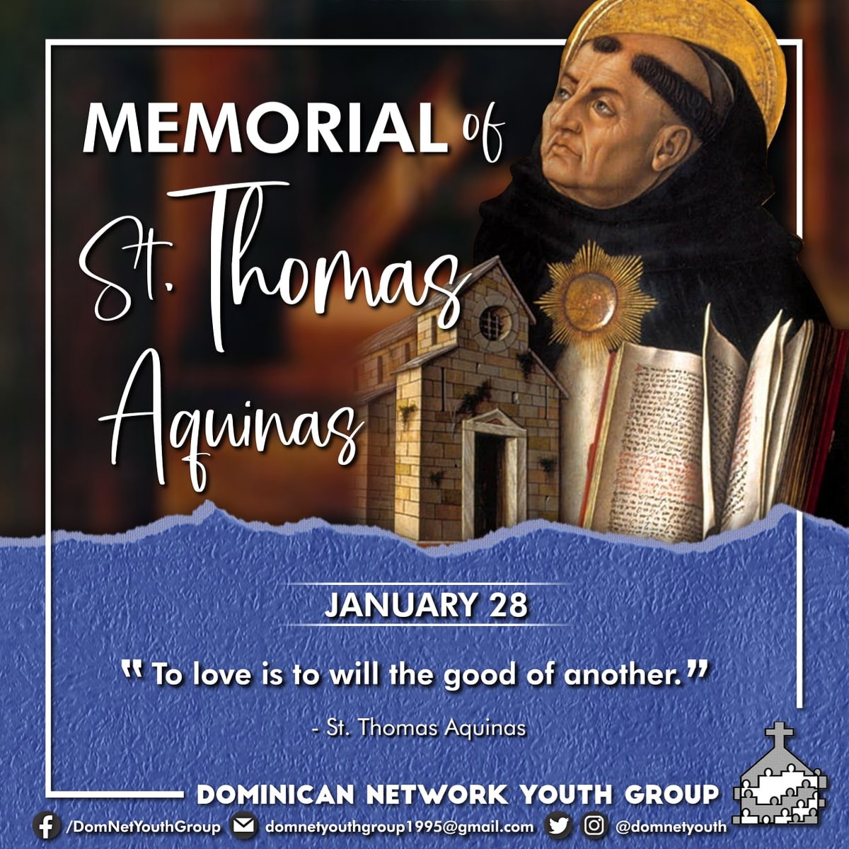 domnetyouth's tweet photo. Today we celebrate the Feast of St. Thomas Aquinas.
Let St. Thomas be an inspiration to us, DOMNET Youth. To use the gift of intellect not just to learn more about the world but rather to learn more about God and our relationship to God.
#ONEDOMNETYouthGroup
#UNITEDYG https://t.co/HFddlbkOpM