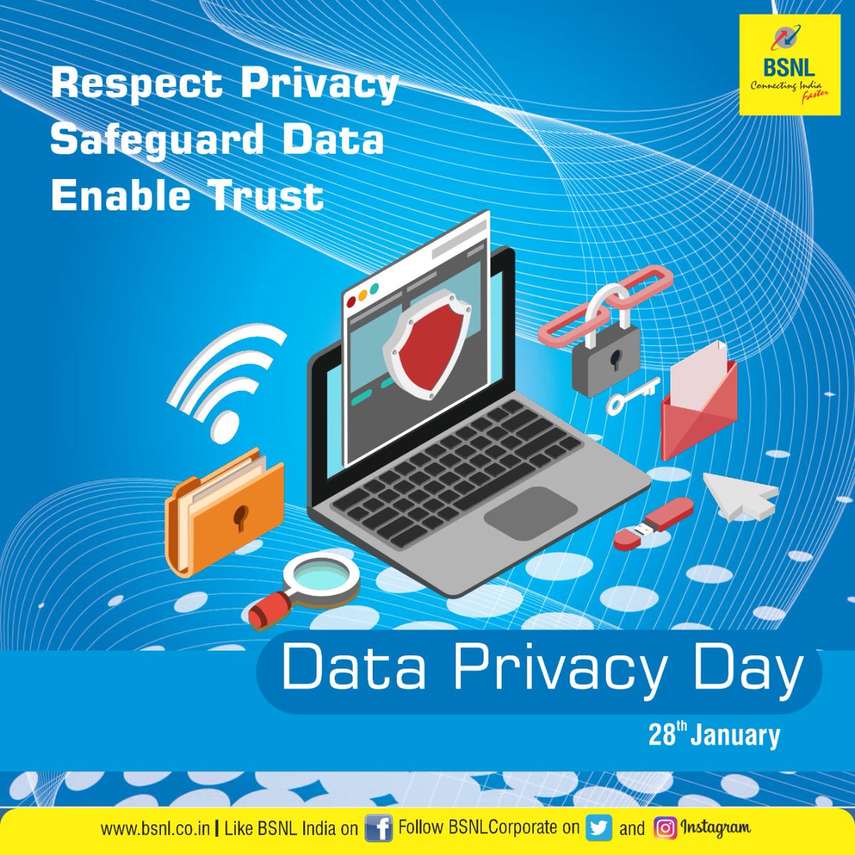 BSNLCorporate's tweet image. Let’s spread awareness about data protection practices, this #DataPrivacyDay. #DataPrivacyDay2021 @_DigitalIndia @GoI_MeitY #Unite2FightCorona