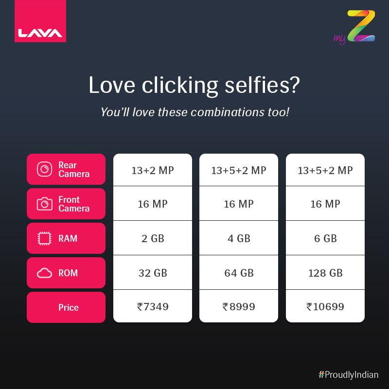 LavaMobile's tweet photo. Get your focus on point with these #myZ combinations!
Choose yours and buy them now at :
https://t.co/btKbQqwNkr
#ProudlyIndian #WorldFirstByLava https://t.co/5OeTm8N5Bw