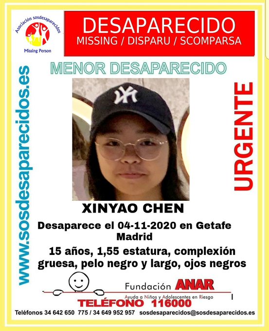 🆘#MUYURGENTE⚠️ 

Seguimos buscando a Xinyao, una#menor que ha #desaparecido en Getafe #Madrid

Si la has visto llámanos
 ☎062 
 ☎091
 ☎112 

Tu RT no cuesta nada y puede ayudar mucho
#Gracias