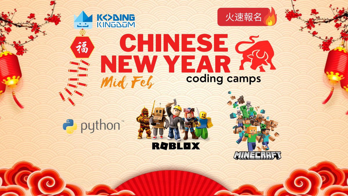 KodingOfficial's tweet image. With courses including Junior and Teen&apos;s #Roblox Game Development, #Minecraft Series and #ArtificialIntelligence on offer, our Chinese New Year Camp will challenge your child and immerse them in a fun and educational #coding experience!