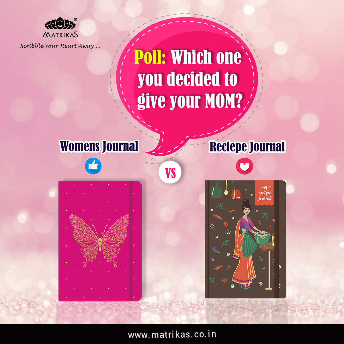 MatrikasPaper's tweet image. Surprise your mom with thoughtful, hand-picked, and unique gifts from Matrikas!

Which one are you going to present to her? Women's journal or the recipe journal?

For orders matrikas.co.in

#matrikas #matrikasjournal #journalcollection #womensjournal