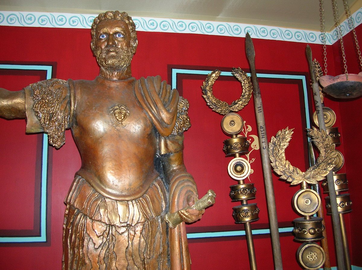 Senhouse Museum at Maryport in  #Cumbria occupies a 19th century coastal battery http://www.senhousemuseum.co.uk/&nbsp;It contains an amazing collection of  #Roman finds and displays including this recreation of the HQ building with this (decidedly buff!) image of  #Hadrian #RomanFortThursday