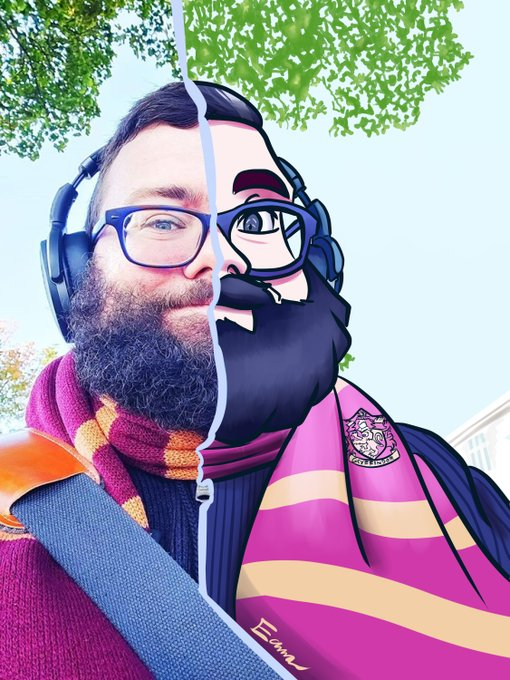 CreativeHubSPI's tweet photo. Another top post from 2020 comes from Eamon McNelis @pbearilustrator for his take on René Córdova's #Toonmechallenge of a cartoon enhanced selfie. Well done Eamon, we love the #Gryffindor theme. #selfportrait #digitalart #digitalpainting #clipstudio https://t.co/OdQQqpaRKE https://t.co/Ie0pII0iWB
