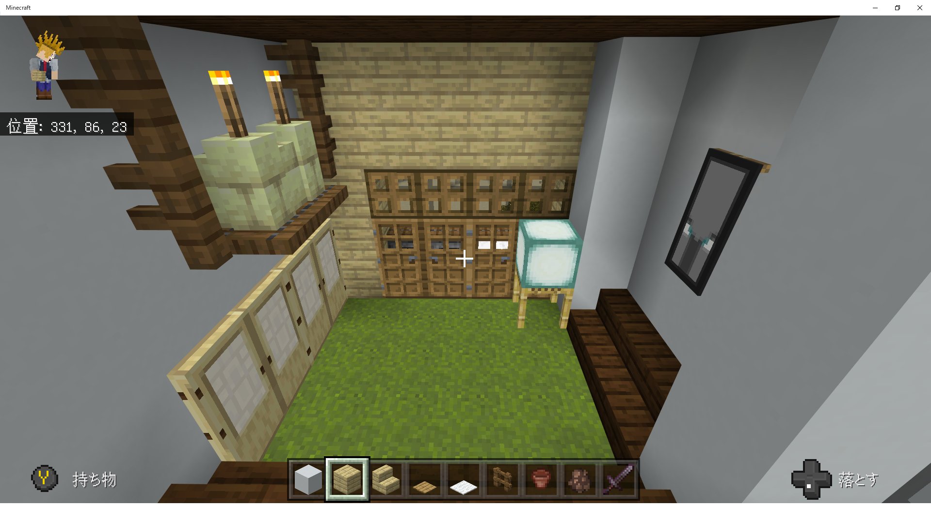 グラ グラきょんゲームズ 1日1部屋 13日目 本日は和室の紹介です コンクリートパウダーがいい感じだったので畳として使用していて 左には神棚 右には床の間があります 旗は掛け軸の代用です 正面には押入れがあり 手前には灯篭を設置 マイン