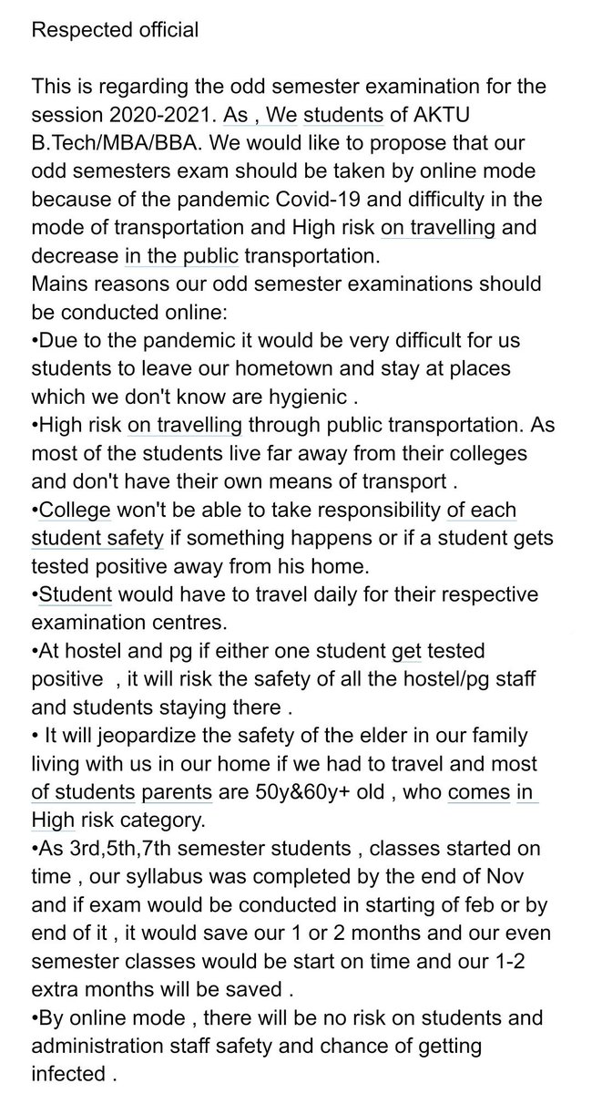 shashwatpatelj1's tweet image. This is not fair if you conduct your classes in online mode and exam in offline mode . 
If Classes held in online then exam should also be in online mode.
#aktuOnlineExam 
#NoOfflineExam 
@myogiadityanath 
@anubha1812