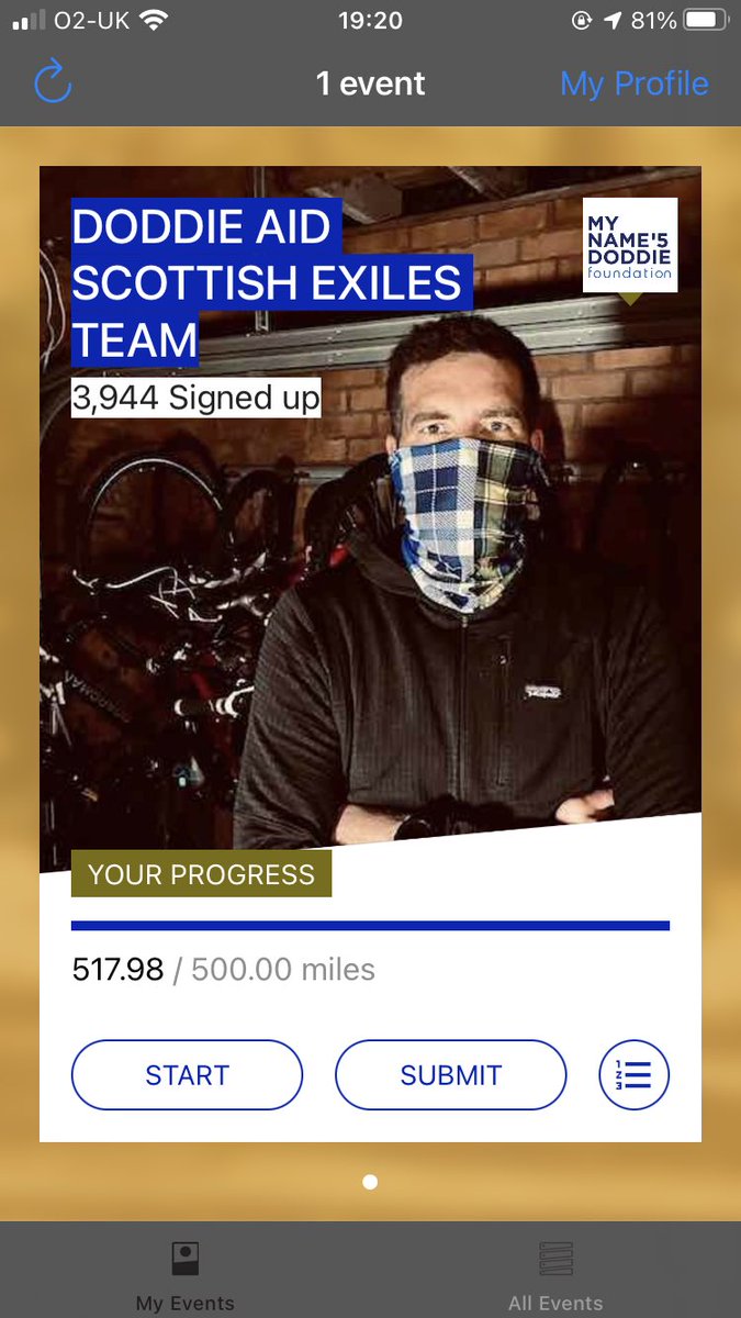 Made it over the 500 mile mark for #TeamExiles. Donate if you are able doddieaid.com 👊🏻