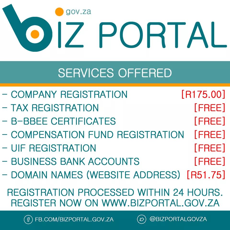 Company registration costs R175. All applications submitted via BizPortal are processed within 24 hours. Applications submitted over weekends are processed the next Monday. The following are common issues that result in delays...  https://bizportal.gov.za&nbsp; [THREAD 1/5]
