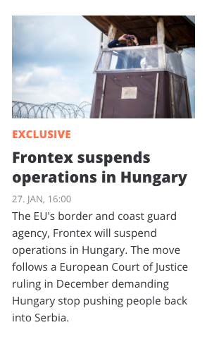 Now we have this latest outrage: the lawlessness in Hungary's dictatorship is so bad, even Frontex won't work there. But I will bet anyone that the European People's Party  @epp/ @eppgroup will continue to back Hungary's ruling party & not  #ExpelFidesz.  https://euobserver.com/migration/150744