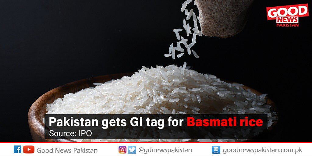 GdNewsPakistan's tweet photo. Pakistan has received the Geographical Indicator (GI) tag for its Basmati, paving the way for creating a local registry for this particular strain of rice and making a case in the world markets for its protection as a Pakistani product.
#GoodNewsPakistan https://t.co/csF1XazYcl