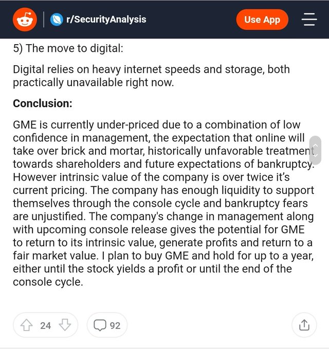 6/Basically, reddit disagreed. 6 months ago this post appeared on reddit arguing Game Stop was actually going to be fine,and the price of their stock would go *UP* not down.Over time, some people on reddit began to agree with this take, and they began to invest in Game Stop