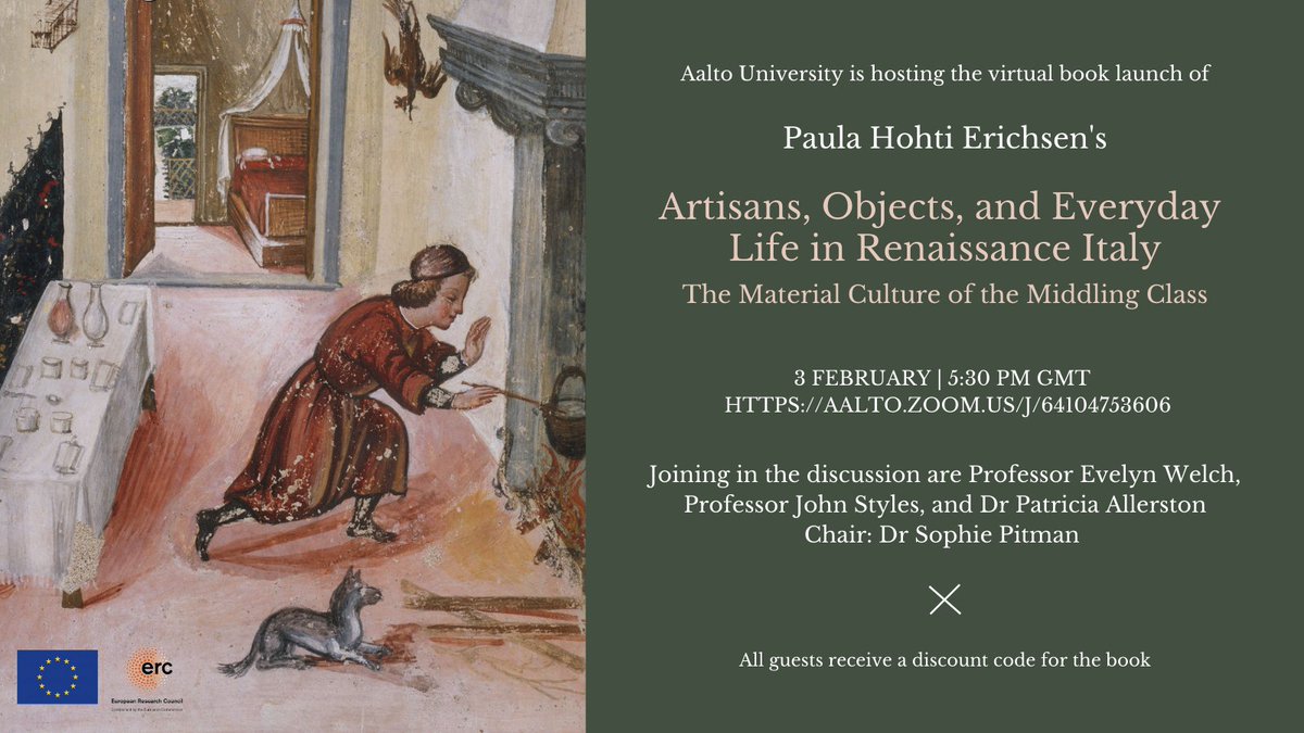 Please join me and Prof Evelyn Welch, Prof John Styles and Dr Patricia Allerston for a launch of my book, hosted by Aalto University on Wednesday, 3 February 2021 at 17:30 GMT on Zoom at: aalto.zoom.us/j/64104753606. Discount code for the book will be available