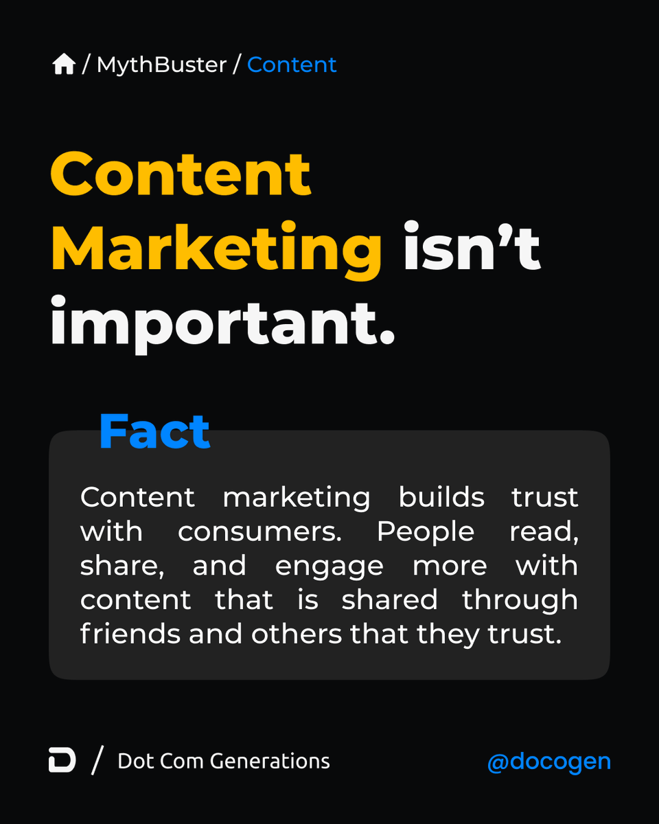 _DoCoGen's tweet photo. The marketing experts say- The better the content audience reads, the more trust they develop over a product.
#dotcomgenerations #docogen #docogenmythbusters #contentmarketing #digitalmarketing #content #contentmarketingtips #contentwriting #contentcreator #contentcreation https://t.co/6po4rcHpGe