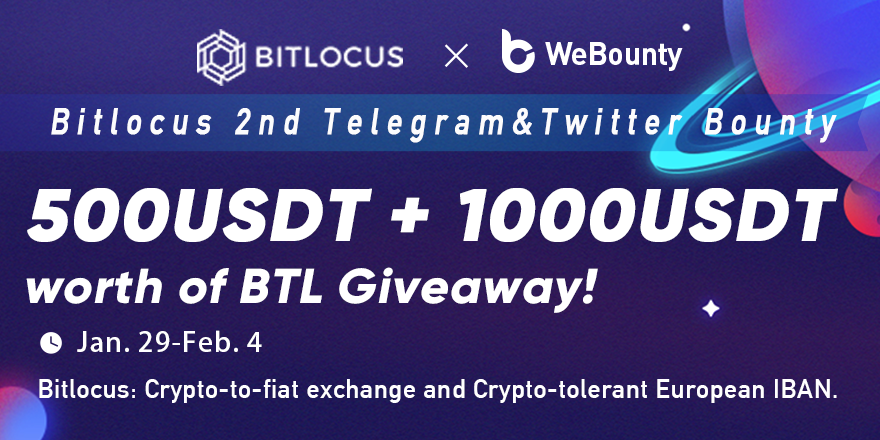 webounty_io's tweet photo. #NewBountyOnline  

💰$500 USDT + $ 1000 USDT worth of BTL | 7 days
👉Link: https://t.co/ujtT71tFcN
⏰Period: 29th Jan. - 4th Feb.(UTC)

🎁60USDT worth of BTL for 3 lucky guys
RT &amp; Like &amp; Follow   
@webounty_io @bitlocus
 
✅Tag 3 friends &amp; Comment your ERC20 address. https://t.co/zTmef1FLMh