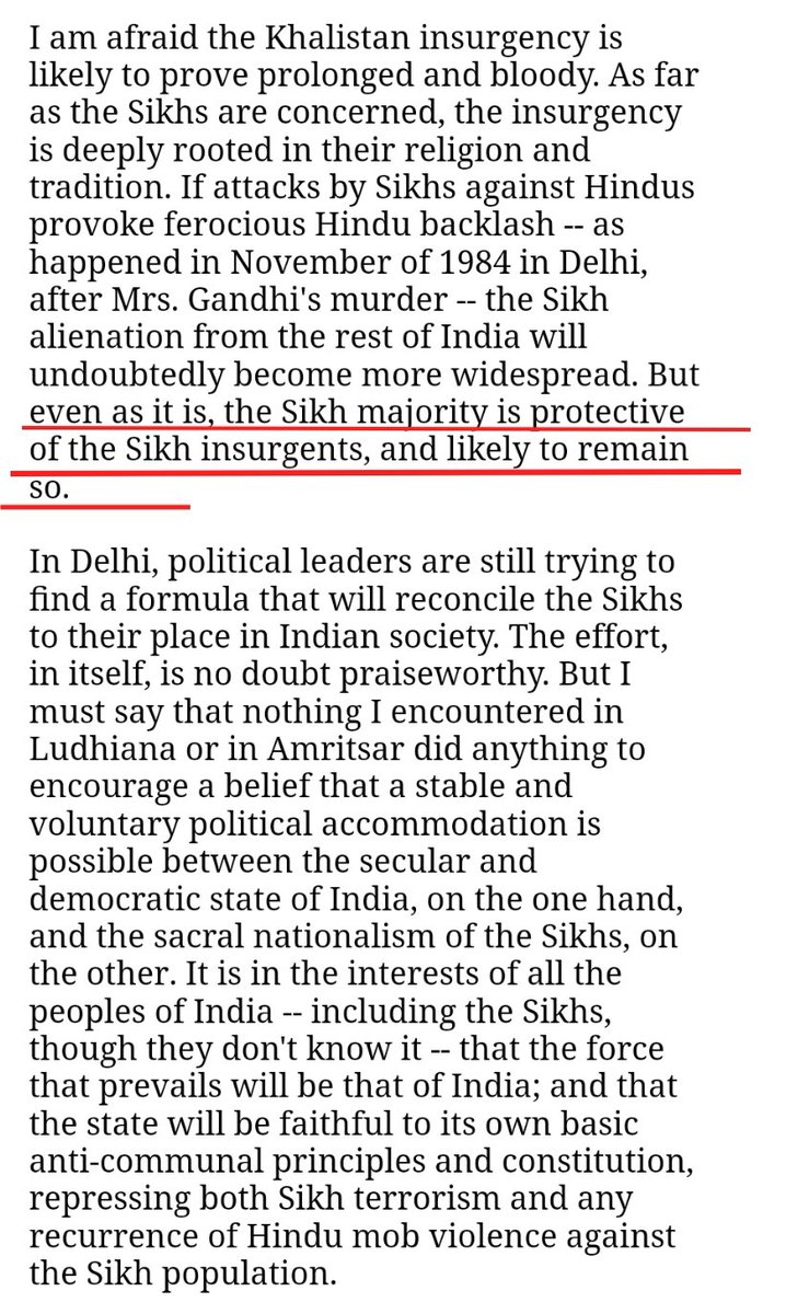 Very important to note, O'brien writes that Sικh majority was protective about Khαlιsταnι & they would continue to protect themIf u Google, u will find several human rights violation reports filed against India in favour of Sικhs but no one ever cared for human rights of Hindus