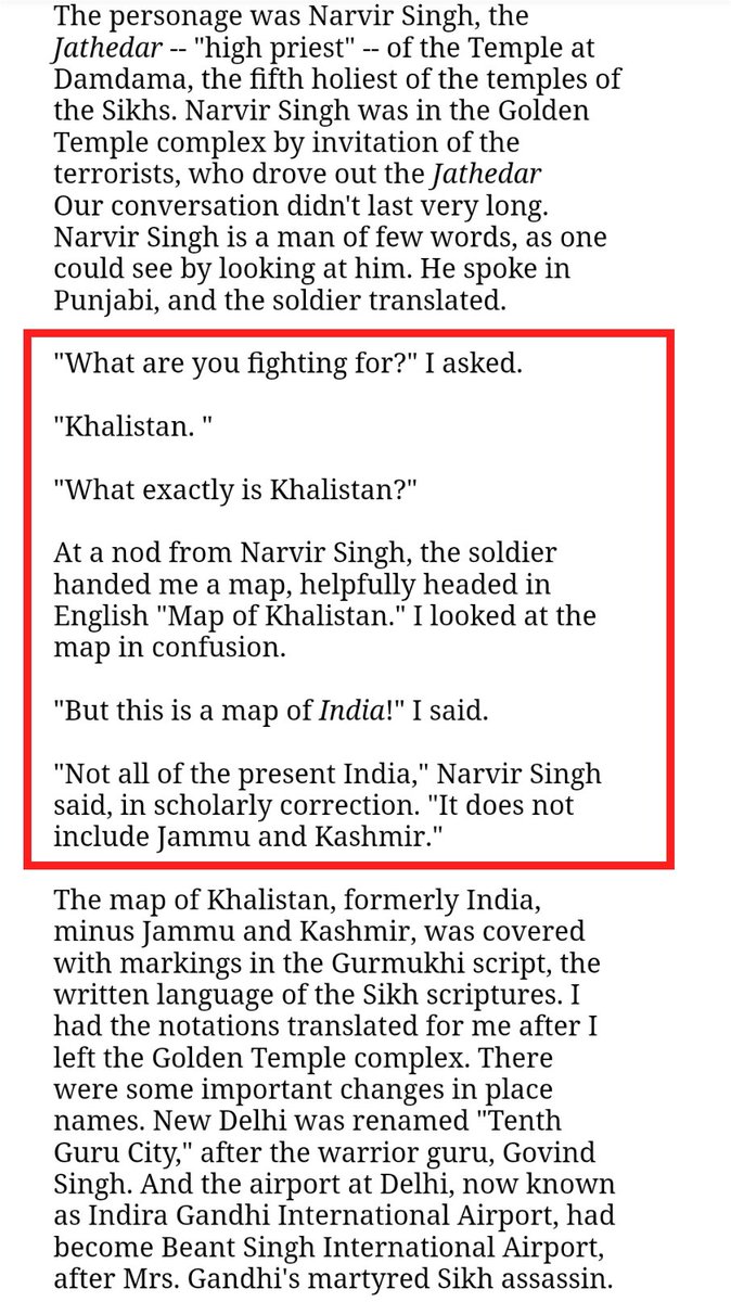 O'brien met Narvir Singh at Golden Temple who was a High Priest at Damdama Temple.-O'brien asked him What is Khαlιsταn?-Narvir gave a map which was in Gurumukhi-O'brien said this map of India-Narvir said, no this is map without Jammu & KashmirThis is now very alarming point