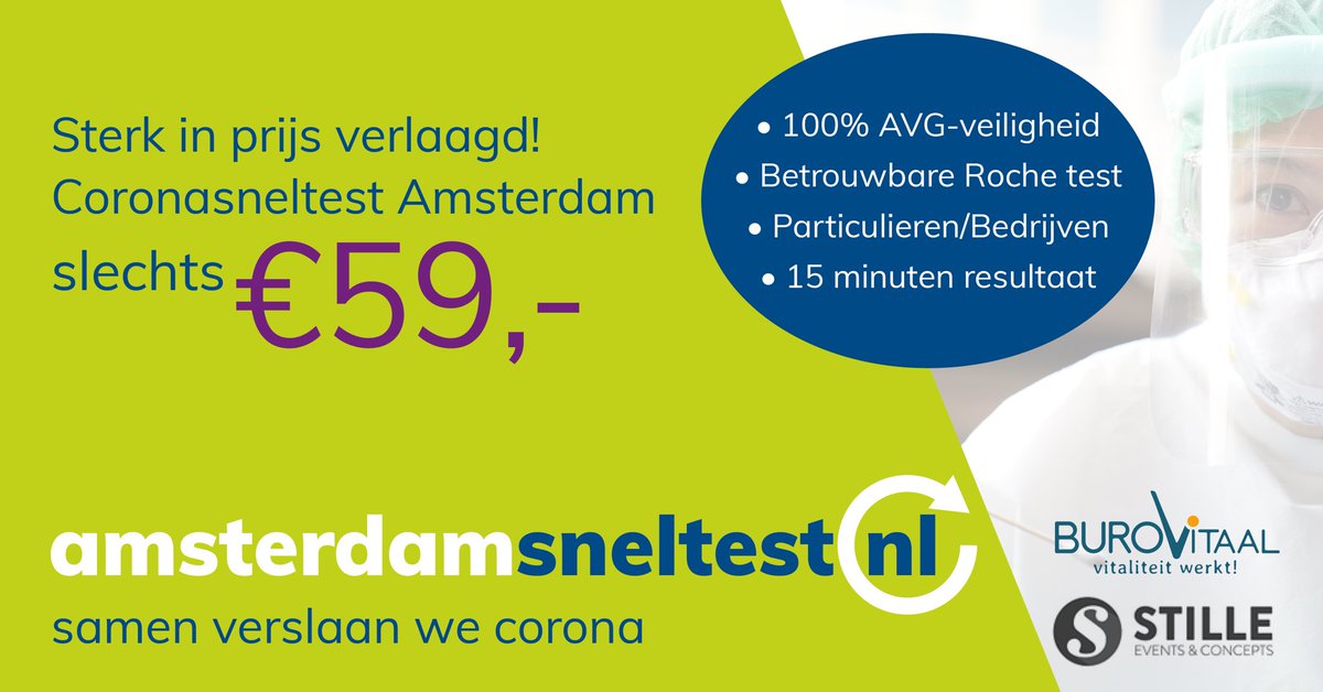 Stille_Events's tweet image. In #Amsterdam blijven we ism @BuroVitaal de komende tijd  bedrijven en particulieren ondersteunen met de Corona #sneltesten. 

Mede door de BTW vrijstelling hebben we de prijzen flink kunnen verlagen. 

Kijk voor info en beschikbaarheid op: AmsterdamSneltest.NL