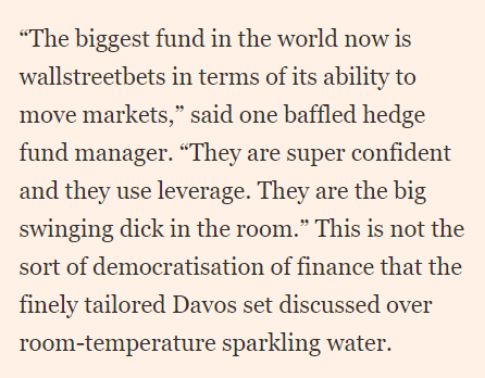 . @katie_martin_fx writes for  @ftopinion on how the new class of day traders has become a 'destabilising force in global markets' as they lever up their power with options trading and organise on Reddit.  https://www.ft.com/content/bcfb2252-f752-4177-a860-07dc66b0b9e8 (15/x)