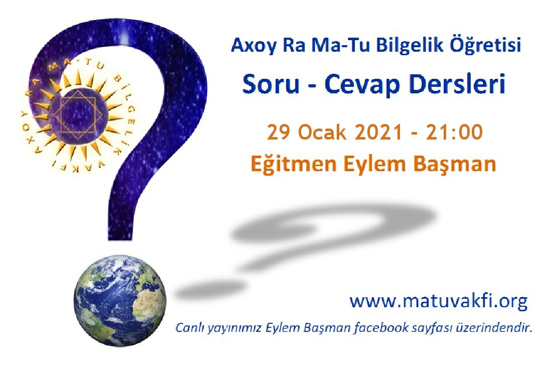 AxoyRaMatuVakfi's tweet photo. 29 Ocak  2021 Cuma günü Üstademiz Eylem Başman saat 21:00'de sizlerden gelecek soruları cevaplayacağı bir ders işleyecektir.
Soracağınız soruları Messenger'dan ya da bu gönderinin altına ders başlama saatine kadar iletebilirsiniz. Facebook linkimiz; https://t.co/pac8NNL9yt https://t.co/PTQJ0FEuWb