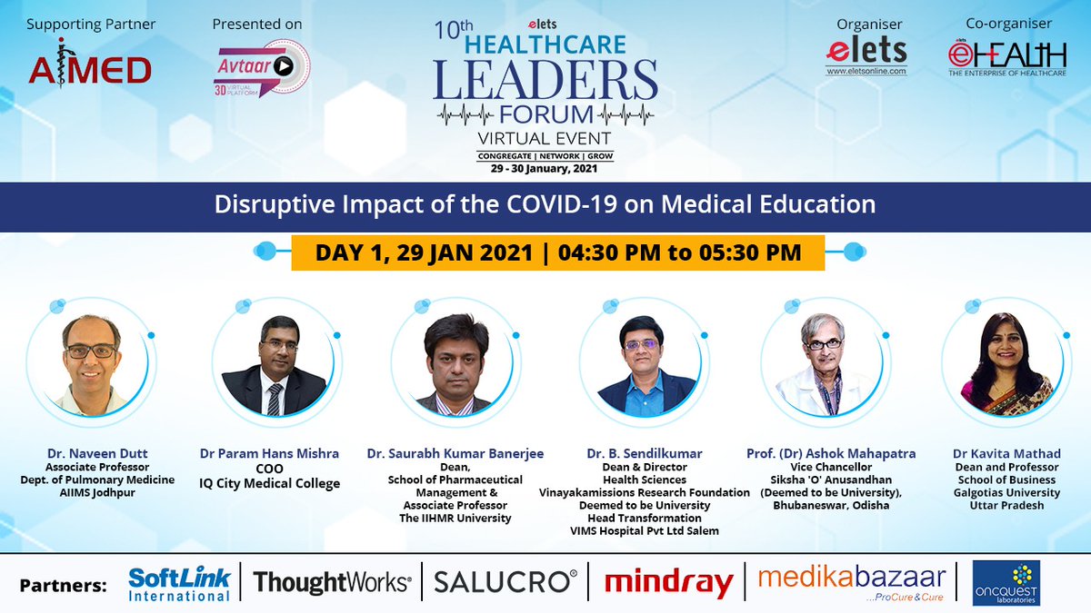 ehealthonline's tweet photo. Meet our esteemed guests at the 10th edition of Healthcare Leaders Forum, who will deliver their talk on the topic Disruptive Impact of the COVID-19 on Medical Education.

Visit: https://t.co/vsL2SlNY1c

Register as Delegate: https://t.co/N0VTWuaE6M

#EletsHLF #EletsHealth https://t.co/essDSLtLcS