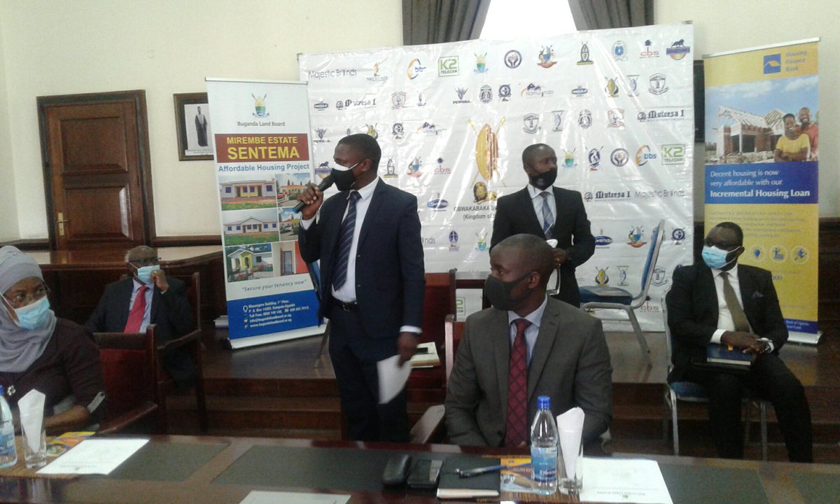 BugandaLandB's tweet photo. The Katikkiro of Buganda is presiding over a Buganda Land Board, Gouji group and Housing Finance Bank ceremony to sign a MOU for Mirembe estate Sentema affordable housing.
The MOU will enable people to get mortgages and buy the low cost houses being built at Sentema. #sentema https://t.co/b3IW9c44Lu