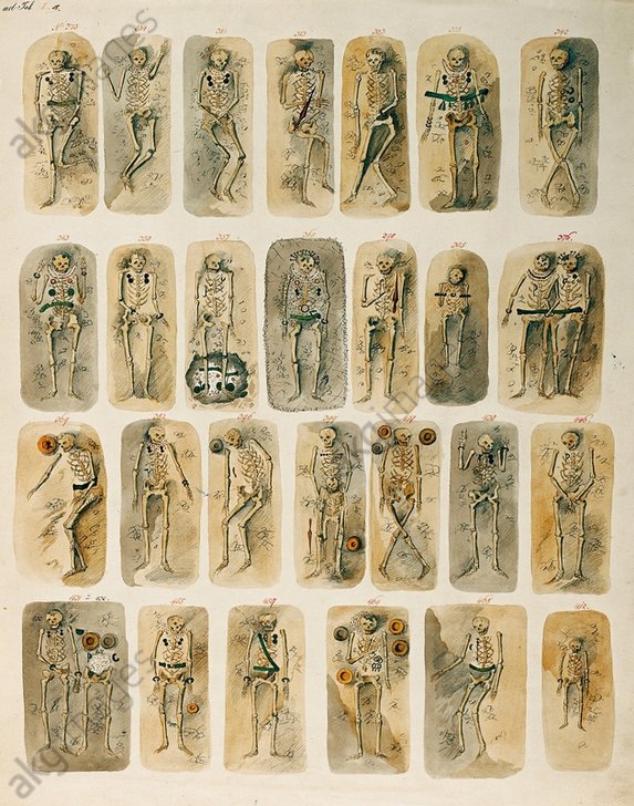 4) In Europe of the mid 19th C, Ramsauer dug the LBA/EIA type site at Hallstatt, Austria. The sumptuous images giving an immediate record of artefacts, body position etc. They are an artefact in their own right.  #digideath