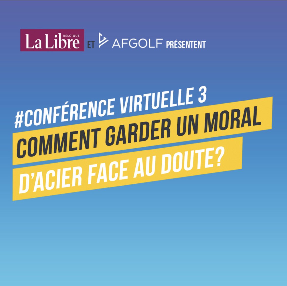 Pour notre 3e conférence, L. Dardenne et M. Tasso interrogent Sacha Daout comment il gère son stress sur un plateau de télévision et sur un Green. 
Rdv à 11h50 en direct sur notre page facebook et notre chaîne YouTube.