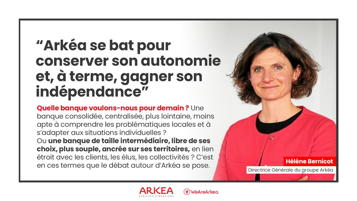 📰 Dans une tribune accordée au journal <a href="/LeTelegramme/">Le Télégramme</a>, @HeleneBernicot, Directrice générale <a href="/cmarkea/">Crédit Mutuel Arkéa</a>, explique l’enjeu derrière l’autonomie du groupe… bien plus simple qu’il n’y parait.

#ResterLibreIci #WeAreArkea
