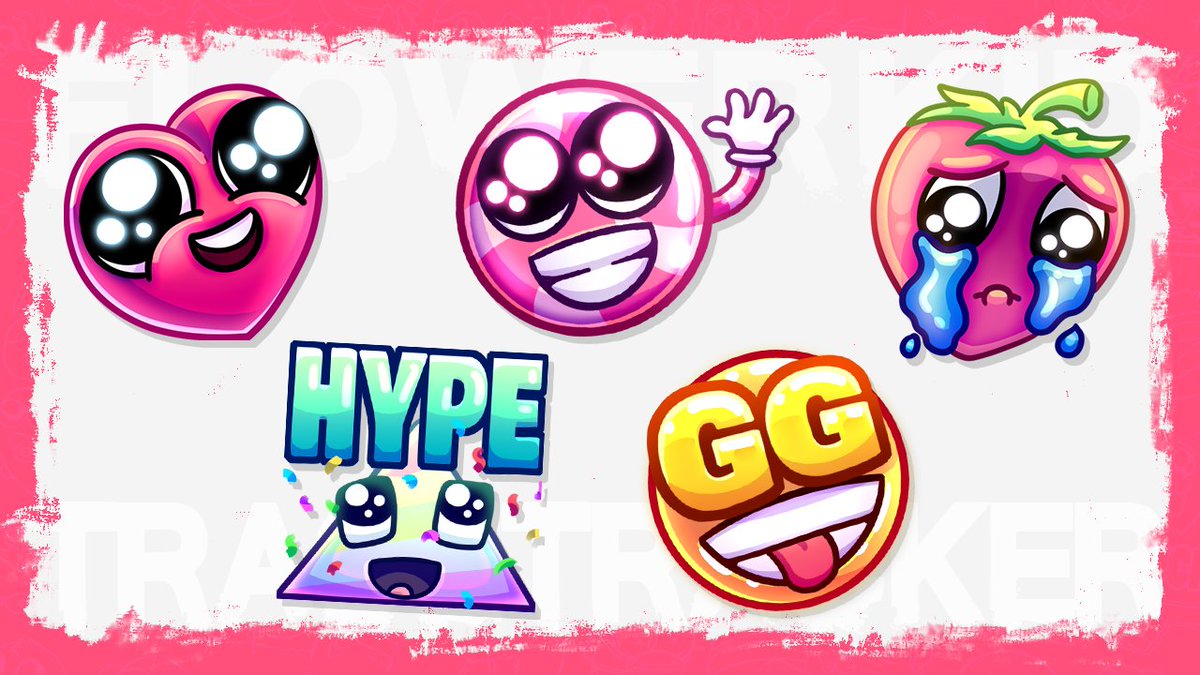 tracetracker_'s tweet image. ♥️IN LOVE♥️ with these emotes. Thank you so much @FlowerKidArt - You&apos;ve nailed them!!

❤️🍬🍓🌈😃