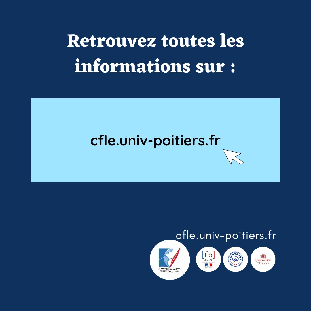 cfle_poitiers's tweet photo. [APPRENDRE LE FRANÇAIS] 

Vous souhaitez #apprendre le #Francais 🇫🇷 en #immersion dans une #Universite française ? 
Inscrivez-vous dès maintenant aux cours de FLE proposés par le @cfle_poitiers de l'@UnivPoitiers.
Date limite : 28 mai 2021 📅

#qualitefle #bienvenueenfrance https://t.co/g8hv7n4rFE