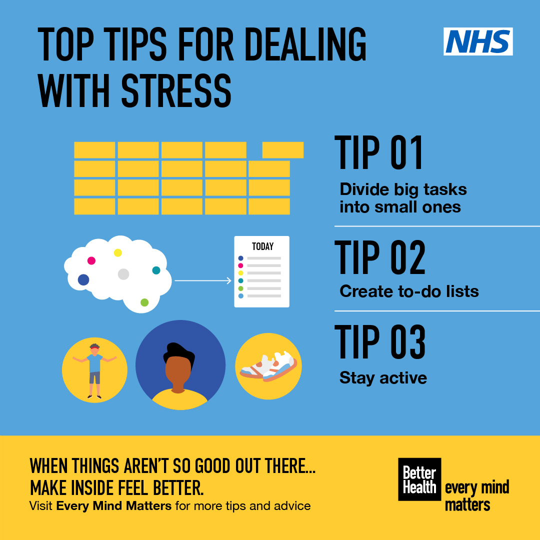 We all feel stressed from time to time. Visit Every Mind Matters for simple tips and advice to help manage your stress levels. ow.ly/U2po50DbADs