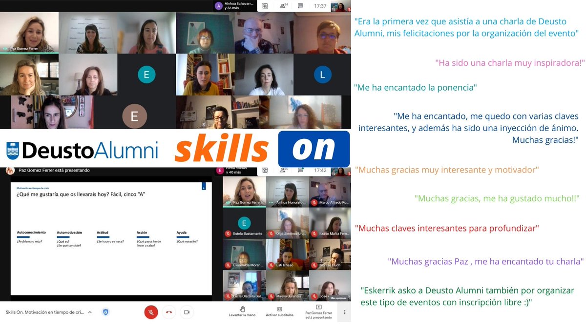 El martes tuvimos la charla inaugural del programa de competencias para la empleabilidad #SkillsOn, con <a href="/PazGomezFerrer/">Paz Gomez Ferrer</a>. Paz nos dio algunas pautas para la motivación. 

Os dejamos las impresiones de algunas de las personas asistentes. ¡Todo un éxito! 🥳