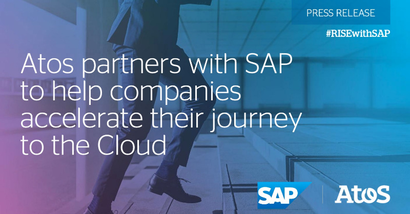 Atos's tweet photo. Migrating critical applications is a major decision for any organization.

To help them, we're proud to partner with the best.

We've teamed up with @SAP to bring together #RISEwithSAP and #AtosOneCloud - the perfect combination to migrate critical applications to the Cloud.