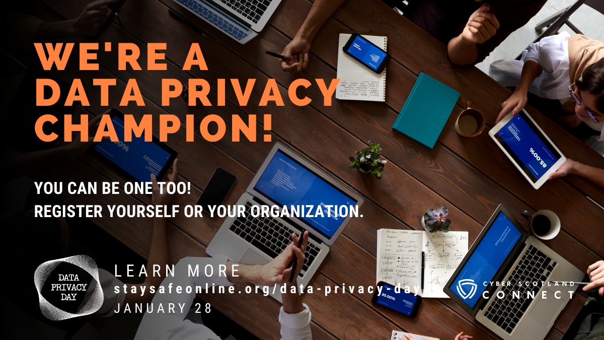 SecScotland's tweet image. At Cyber Scotland Connect we are participating in Data Privacy Day 2021 as a Champion. As a community, we understand the importance of being open and honest about how we collect, use and store information. Keep your eyes peeled, as we want to hear from you 👀 #DataPrivacyDay2021