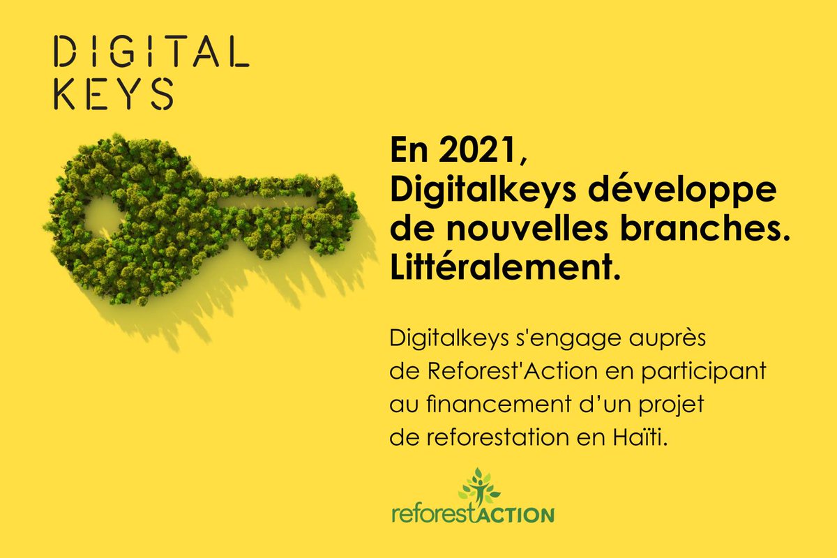 Grande news chez Digitalkeys ! 

 Afin de célébrer 2021 comme il se doit, nous avons choisi de nous inscrire en faveur du climat et de la biodiversité cette année en nous engageant auprès de @reforestaction  🌳

2000 arbres plantés en guise de voeux ! 🌿🌱🌍