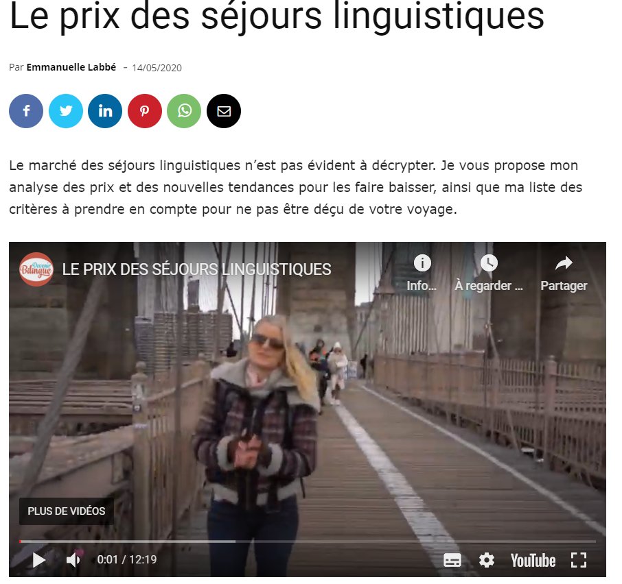 Il y a quelques mois, @DevenirBilingue parlait de notre organisme dans sa vidéo : ow.ly/hy1W50DcaRX N'hésitez pas à regarder sa vidéo pour savoir comment partir en séjour linguistique à un prix raisonnable !  #sejourlinguistique #anglais #apprendrelanglais #devenirbilingue