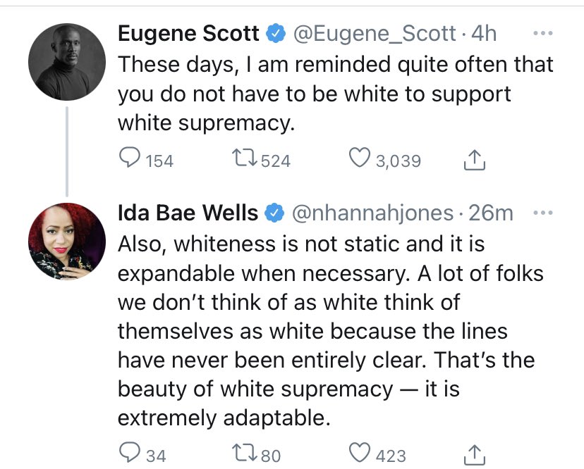 19/Here we see both the Washington Post and New York Times writer/editor Nikole Hannah Jones redefine the term "whiteness" and so that it can be applied to *black* people.You can't make this stuff up.