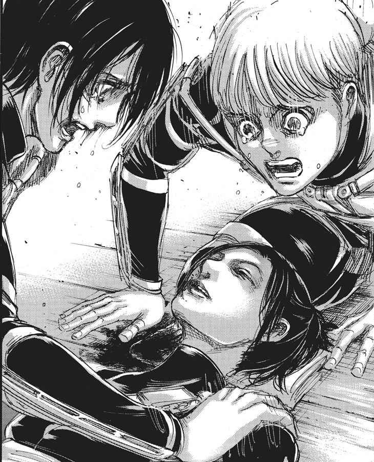 Sasha's death was the major death. She let Gabi live as seeing her as a kid and paid with her life. I believe chapter 105 was truly amazing and well built. —Then in chapter 123, we got Mikasa's POV with flashback panel of Sasha's death.