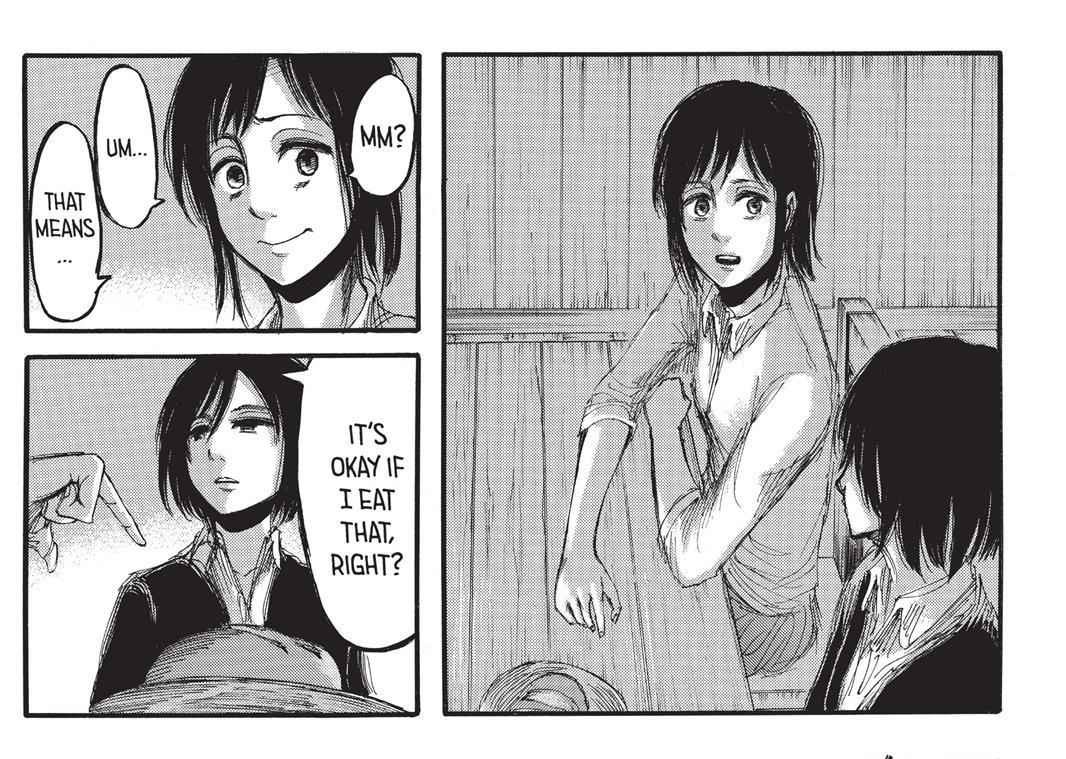 I love how Sasha brought out Mikasa's playful side basically from the moment they met. I feel like they could just be themselves with each other.