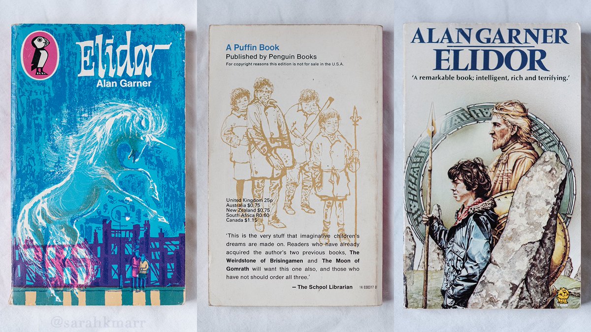 Bonus, by request:—"Elidor", Alan Garner, Puffin Books, 1969, (1971 reprint) & Armada Lions 1974 (20th imp. 1988)—Illus. by Charles Keeping. Lion cover by Stephen Lavis. Puffin is a redrawn version of an '60s cover (with red background) by Keeping.— #ElidorNotOwlService